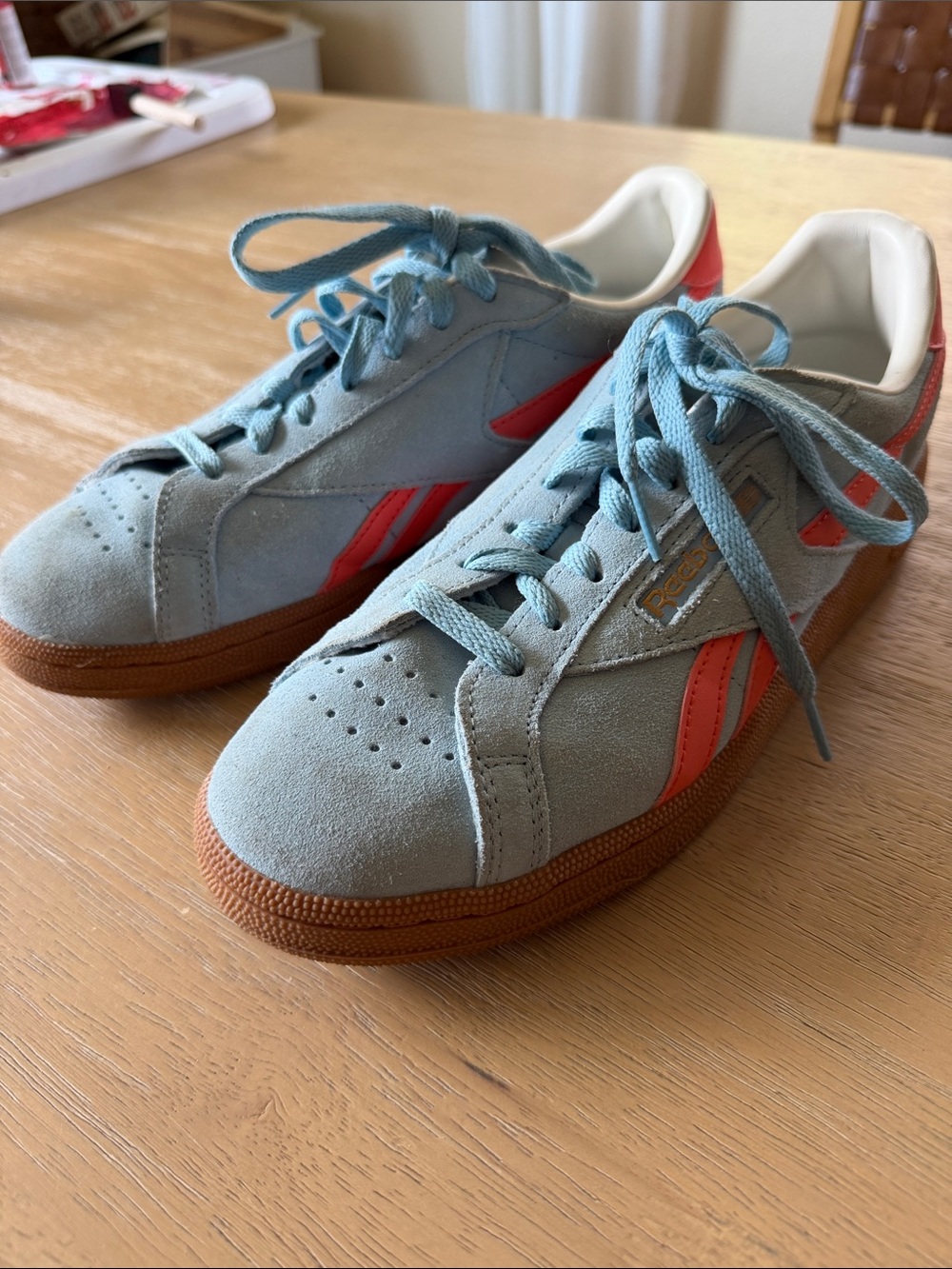 Reebok Suede Sneakers - Light Blue with Coral Accents